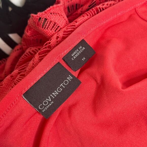 Covington Coral Red Sheer Poncho Women's Top - Picture 2 of 7